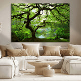 18094-MGV-CV-36X24-Emerald Canopy Wall Art – Panoramic Lush Green Tree Canvas Print, Serene Nature Decor for Office, Living Room or Meditation Space