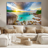 23769-MGV-CV-36X24-Tropical Beach Sunset Wall Art – Serene Ocean Canvas Print, Coastal Landscape Decor for Living Room, Bedroom or Office, Peaceful