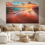 77723-MGV-CV-36X24-Sunset Beach Wall Art – Vibrant Ocean Waves and Golden Horizon Canvas Print, Coastal Seascape Photography Home Decor
