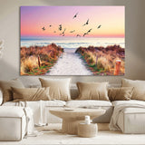54411-MGV-CV-36X24-Beach Path with Birds Wall Art – Coastal Sunset Ocean Canvas Print, Seaside Nature Landscape Photography for Living Room, Bedroom
