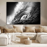 22702-MGV-CV-36X24-Black and White Ocean Wave Wall Art – Powerful Surf Curl Photography Canvas Print, Modern Coastal Decor for Living Room, Office or
