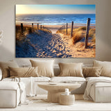 31889-MGV-CV-36X24-Sandy Beach Pathway Wall Art – Coastal Dune Fence and Ocean View Canvas Print, Relaxing Seaside Landscape Decor for Living Room or