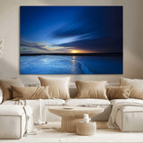 65405-MGV-CV-36X24-Blue Sunrise Seascape Wall Art – Tranquil Ocean Horizon Canvas Print with Golden Sunlight and Deep Sky, Coastal Landscape Decor