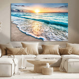 27815-MGV-CV-36X24-Ocean Sunrise Beach Wall Art – Serene Coastal Canvas Print with Waves and Golden Morning Light, Relaxing Seascape Decor for