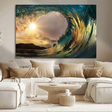 38256-MGV-CV-36X24-Ocean Wave Wall Art – Stunning Sunrise Through Curling Wave Canvas Print, Coastal Surf Photography Seascape Decor for Living Room,