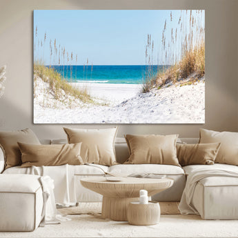 58498-MGV-CV-36X24-White Sandy Beach Wall Art – Panoramic Coastal Canvas Print, Ocean View Decor for Living Room, Bedroom, Office, Relaxing Seaside