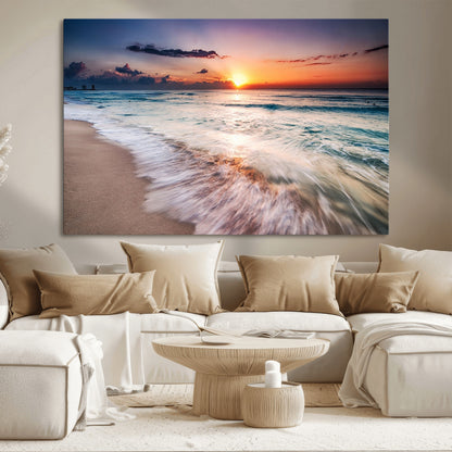 99906-MGV-CV-36X24-Morning Tide Canvas Print – Soft Sunrise Ocean Waves Wall Art, Coastal Serenity Decor for Home & Office