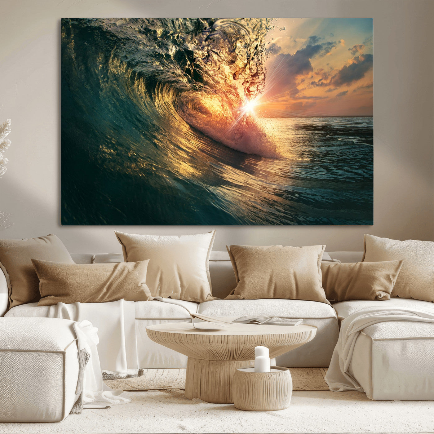55359-MGV-CV-36X24-Radiant Ocean Wave Wall Art – Panoramic Surf Canvas Print, Vibrant Sunset Beach Decor for Home, Office or Man Cave