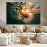 55359-MGV-CV-36X24-Radiant Ocean Wave Wall Art – Panoramic Surf Canvas Print, Vibrant Sunset Beach Decor for Home, Office or Man Cave