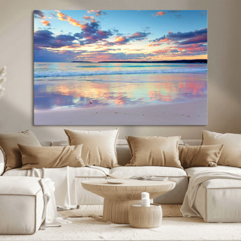 56723-MGV-CV-36X24-Serene Sunset Beach Wall Art – Panoramic Coastal Canvas Print, Peaceful Ocean Reflection Decor for Living Room, Bedroom or Office