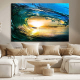 19378-MGV-CV-36X24-Ocean Wave Sunset Wall Art – Vibrant Surf and Golden Horizon Canvas Print, Coastal Seascape Photography for Living Room, Bedroom,