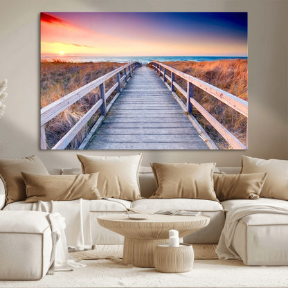 60625-MGV-CV-36X24-Beach Boardwalk Sunrise Wall Art – Coastal Pathway to Ocean Canvas Print, Seaside Landscape Decor for Home or Office