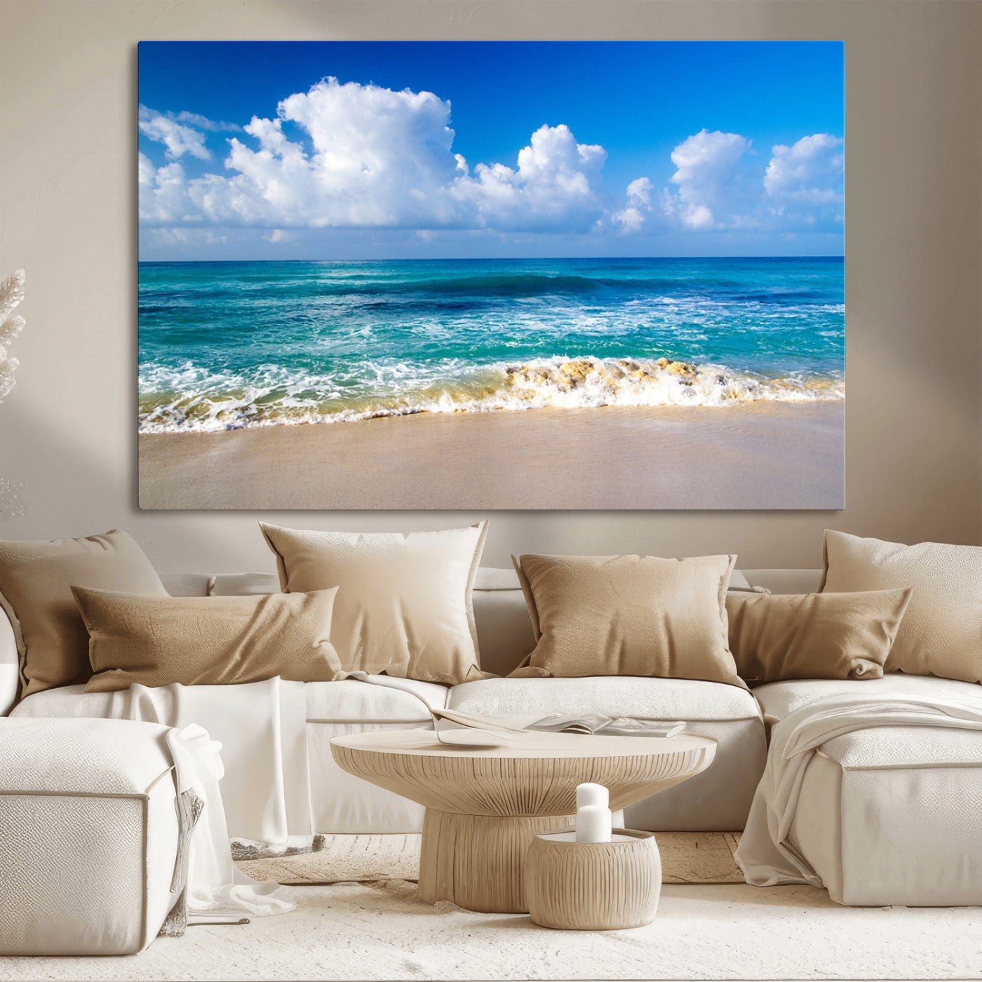 60364-MGV-CV-36X24-Tropical Ocean Wave Wall Art – Serene Blue Sea and White Sand Beach Canvas Print, Coastal Landscape Decor for Living Room, Bedroom