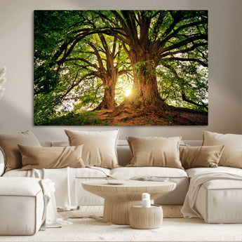 52150-MGV-CV-36X24-Majestic Tree Wall Art – Large Nature Canvas Print with Sunlight Through Branches, Rustic Forest Decor for Living Room, Bedroom or