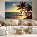 82710-MGV-CV-36X24-Palm Tree Sunset Beach Wall Art – Tropical Ocean Canvas Print, Coastal Paradise Seascape Decor for Living Room or Office Wall