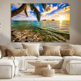 68606-MGV-CV-36X24-Tropical Palm Tree Ocean Wall Art – Sunset Beach Seascape Print, Coastal Paradise Decor for Living Room or Office