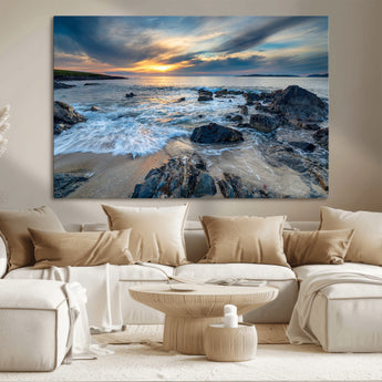 17902-MGV-CV-36X24-Rocky Shore Ocean Sunset Wall Art – Coastal Seascape Canvas Print, Nature Beach Decor for Living Room or Office