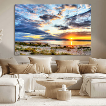39645-MGV-CV-36X24-Golden Beach Sunset Wall Art – Serene Ocean Horizon Canvas Print, Coastal Nature Landscape Decor for Living Room, Bedroom or