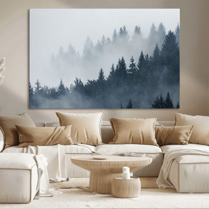 23671-MGV-CV-36X24-Misty Forest Wall Art – Serene Foggy Pine Trees Landscape Canvas Print, Tranquil Nature Decor for Living Room, Bedroom or Office