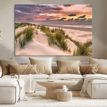 60570-MGV-CV-36X24-Beach Sunset Wall Art – Coastal Sand Dunes and Ocean Horizon Canvas Print, Tranquil Seascape Photography Decor for Living Room or