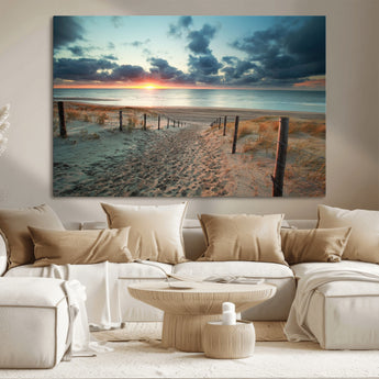 25788-MGV-CV-36X24-Sunset Beach Path Wall Art – Scenic Coastal Dunes and Ocean Canvas Print, Tranquil Seaside Landscape Decor for Living Room or