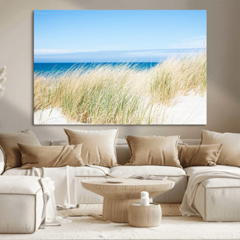 96913-MGV-CV-36X24-Coastal Dunes Wall Art – Serene Beach Grass and Blue Ocean Canvas Print, Relaxing Seaside Nature Decor for Living Room, Bedroom or