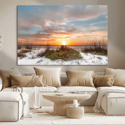 91064-MGV-CV-36X24-Beach Sunset Wall Art – Coastal Sand Dunes and Ocean Horizon Canvas Print, Seaside Landscape Wall Decor for Living Room, Bedroom