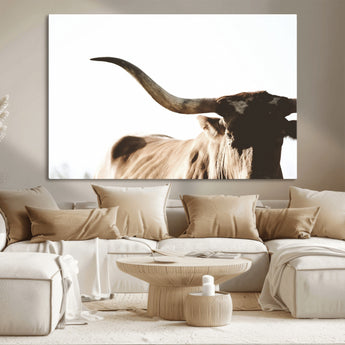 35866-MGV-CV-36X24-Texas Longhorn Wall Art – Rustic Western Bull Canvas Print, Farmhouse Animal Photography Decor for Living Room, Office, or Ranch