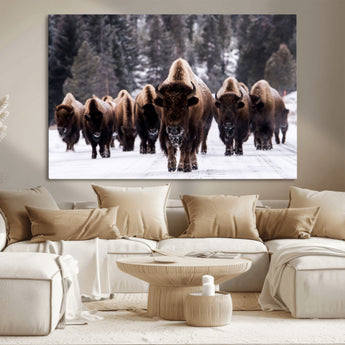 66871-MGV-CV-36X24-Bison Herd Wall Art – Wildlife Buffalo Canvas Print, Rustic Western Nature Photography Decor for Living Room, Office, Cabin, or