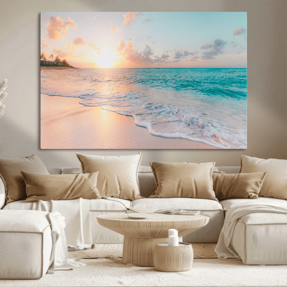 89767-MGV-CV-36X24-Ocean Sunset Wall Art – Serene Beach Canvas Print with Pastel Sky and Waves, Coastal Seascape Artwork for Bedroom, Living Room, or