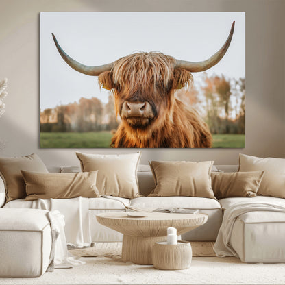 64824-MGV-CV-36X24-Highland Cow Wall Art – Rustic Scottish Bull Canvas Print, Farmhouse Animal Decor for Living Room, Bedroom, Office or Cabin