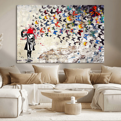 88654-MGV-CV-36X24-Butterfly Explosion Graffiti Wall Art – Street Art Canvas Print, Colorful Butterfly Spray Mural, Modern Abstract Urban Wall Decor