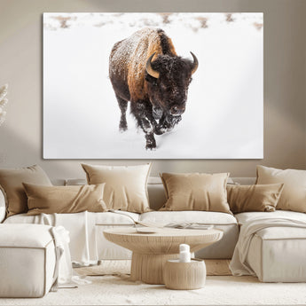 19889-MGV-CV-36X24-Snow Bison Wall Art – Majestic Buffalo Winter Landscape Canvas Print, Rustic Wildlife Photography Decor for Cabin, Lodge, Living