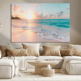 36554-MGV-CV-36X24-Tropical Beach Sunset Wall Art – Ocean Waves and Palm Canvas Print, Coastal Seascape Photography Decor for Living Room, Bedroom,