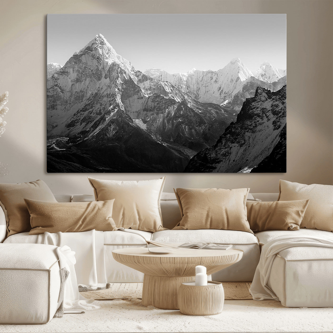 10775-MGV-CV-36X24-Snow Capped Mountain Wall Art – Black and White Canvas Print of Majestic Peaks, Nature Landscape Photography for Office, Bedroom,