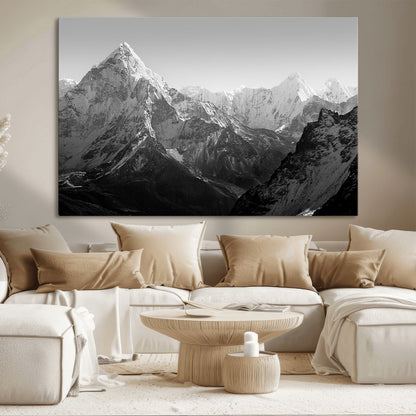 10775-MGV-CV-36X24-Snow Capped Mountain Wall Art – Black and White Canvas Print of Majestic Peaks, Nature Landscape Photography for Office, Bedroom,