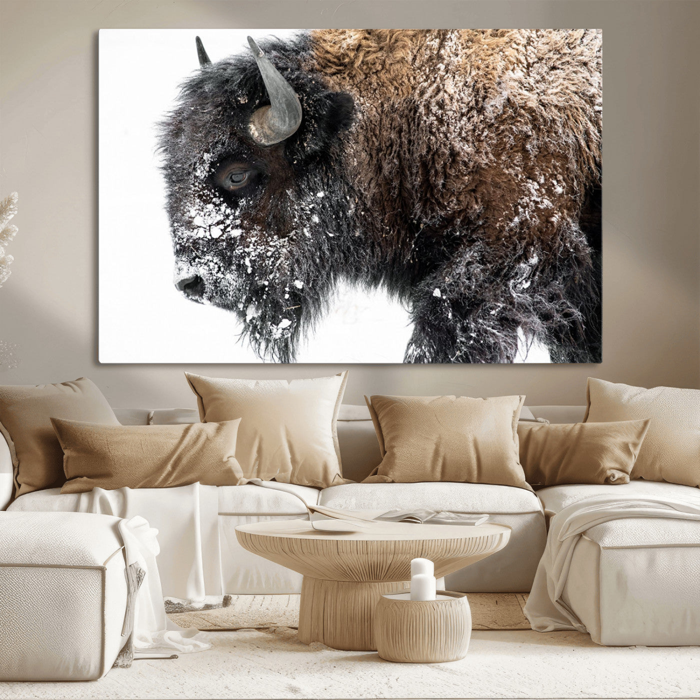 24304-MGV-CV-36X24-Bison Wall Art Canvas Print, Framed Winter Bison Art Picture Print, Snowy Buffalo Perfect Rustic Farmhouse Decor Artwork