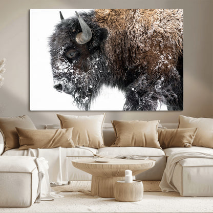 24304-MGV-CV-36X24-Bison Wall Art Canvas Print, Framed Winter Bison Art Picture Print, Snowy Buffalo Perfect Rustic Farmhouse Decor Artwork