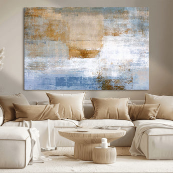 72354-MGV-CV-36X24-Blue and Gold Abstract Wall Art – Modern Minimalist Canvas Print, Textured Contemporary Painting for Living Room, Bedroom, or