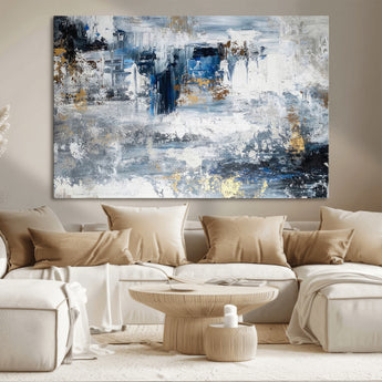 59716-MGV-CV-36X24-Abstract Blue and Gold Wall Art – Modern Textured Canvas Print, Contemporary Painting for Living Room, Bedroom, or Office Decor