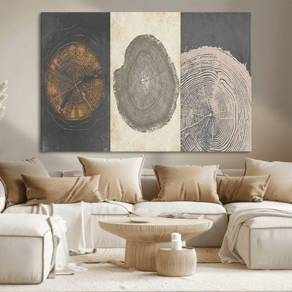 80725-MGV-CV-36X24-Wood Tree Rings Wall Art Canvas Print, Framed Tree Rings Art Picture Print, Abstract Tree Rings Perfect Modern Boho Decor Artwork
