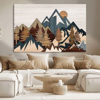 67950-MGV-CV-36X24-Modern Wood Wall Art Canvas Print, Framed Mountain Range Art Picture Print, Wood Mountain Range Perfect Rustic Decor Artwork