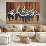 41330-MGV-CV-36X24-Rustic Mountain Wall Art – Wooden Nature Scene with Trees and Peaks, Handmade 3D Layered Decor for Living Room, Cabin or Office