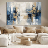 44344-MGV-CV-36X24-Abstract Blue and Gold Wall Art – Modern Hand Painted Canvas Print, Contemporary Textured Painting for Living Room, Bedroom or