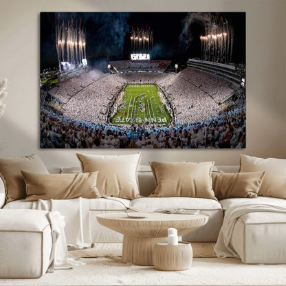 11391-MGV-CV-36X24-Penn State Stadium Wall Art – Panoramic White Out Football Game Canvas Print, College Sports Decor for Office, Man Cave, or Living