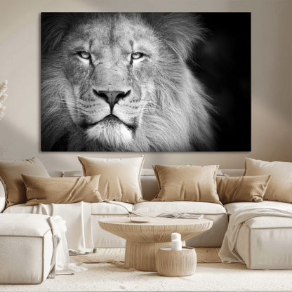 94453-MGV-CV-36X24-Lion Portrait Wall Art – Black and White King of the Jungle Canvas Print, Safari Wildlife Decor for Office, Bedroom, or Living