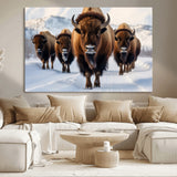 56701-MGV-CV-36X24-Bison Herd Wall Art – Buffalo Walking in Snowy Mountains Canvas Print, Rustic Wildlife Decor for Cabin, Lodge, or Living Room