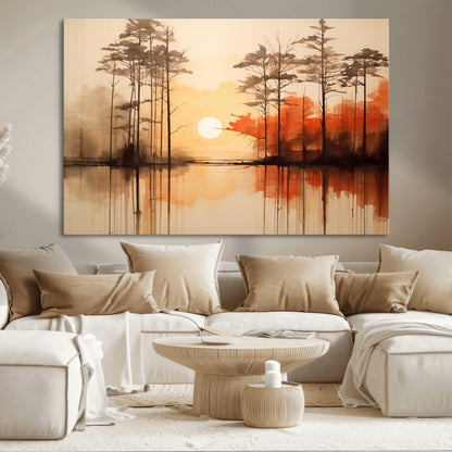 51083-MGV-CV-36X24-Sunset Lake Forest Wall Art – Serene Trees and Orange Sky Reflection Canvas Print, Tranquil Nature Decor for Living Room, Office