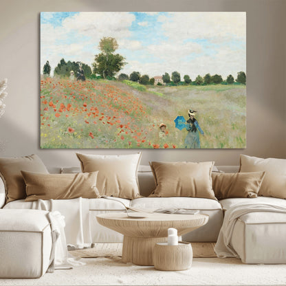 74890-MGV-CV-36X24-Monet Poppy Field Wall Art – Impressionist Landscape Canvas Print, Classic French Artwork for Living Room, Bedroom or Office Decor