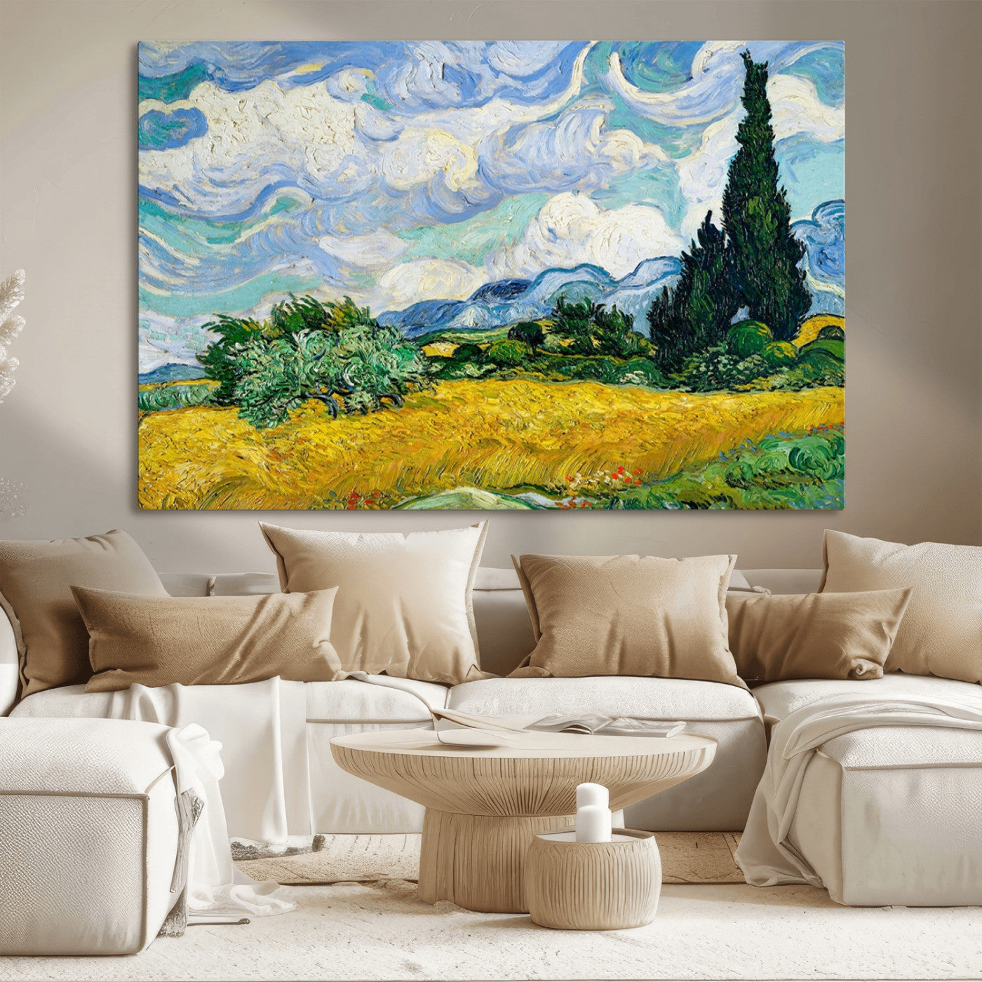 97252-MGV-CV-36X24-Wheat Field with Cypress – Van Gogh Wall Art, Impressionist Landscape Canvas Print, Rustic Home Decor for Living Room or Office